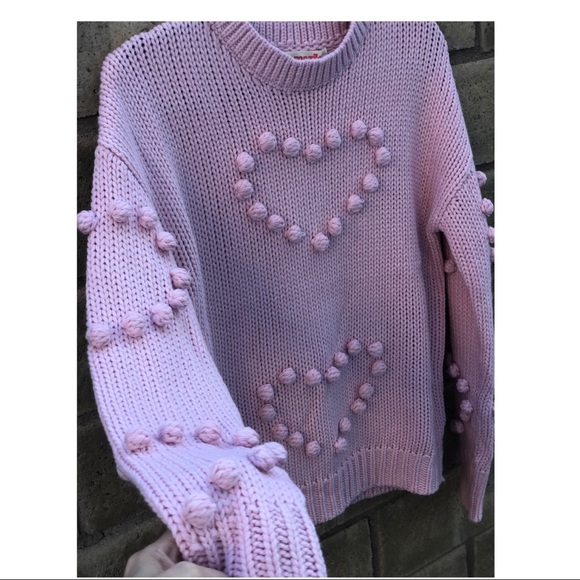 Sweaters - Cozy Heart pom Knit Dusty Pink knit Sweater